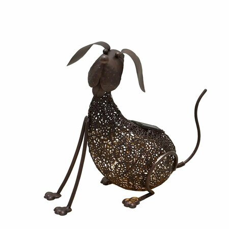 OAKLAND LIVING 14.2 in. Steel Animal Garden Dog Metal Puppy Sculpture Statue w/Solar Light & Ground Stake, Bronze 650255-DOG-HB